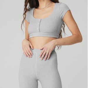 ALO Yoga Heather Gray Top and leggings set